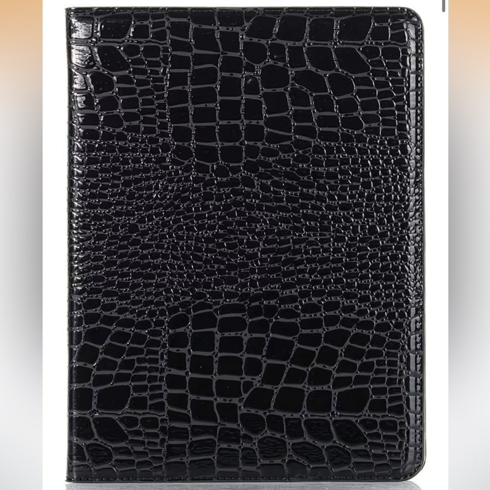 Black Faux Crocodile iPad Folio Cover with Pencil Holder